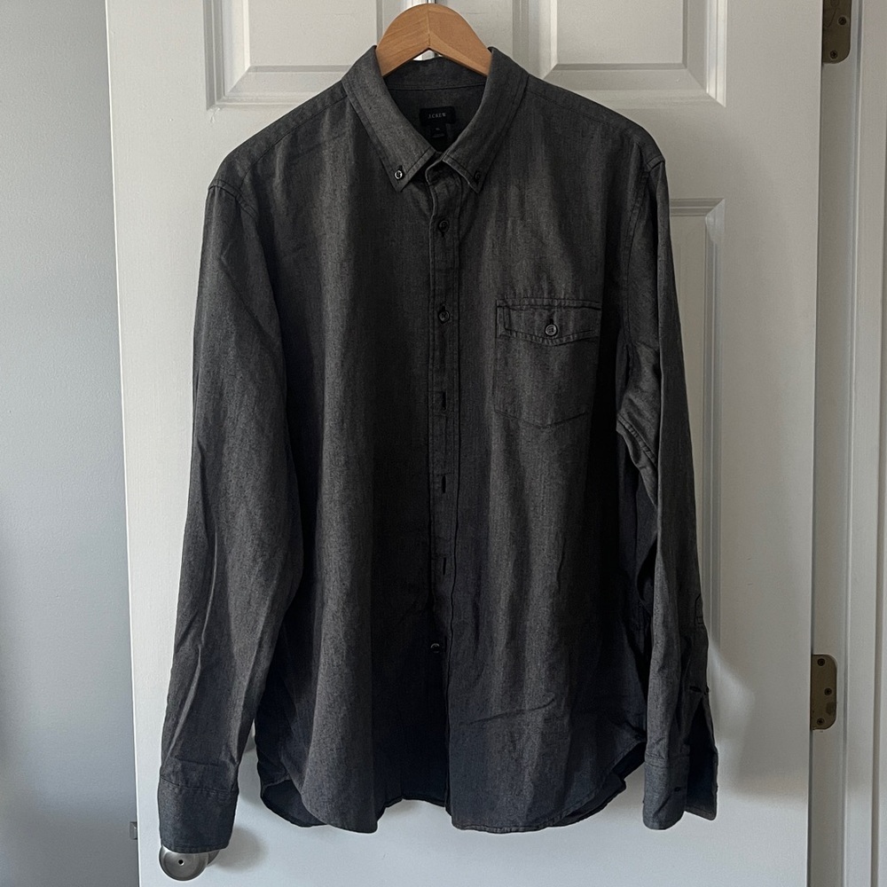 J. Crew Gray Herringbone Button-Down Shirt